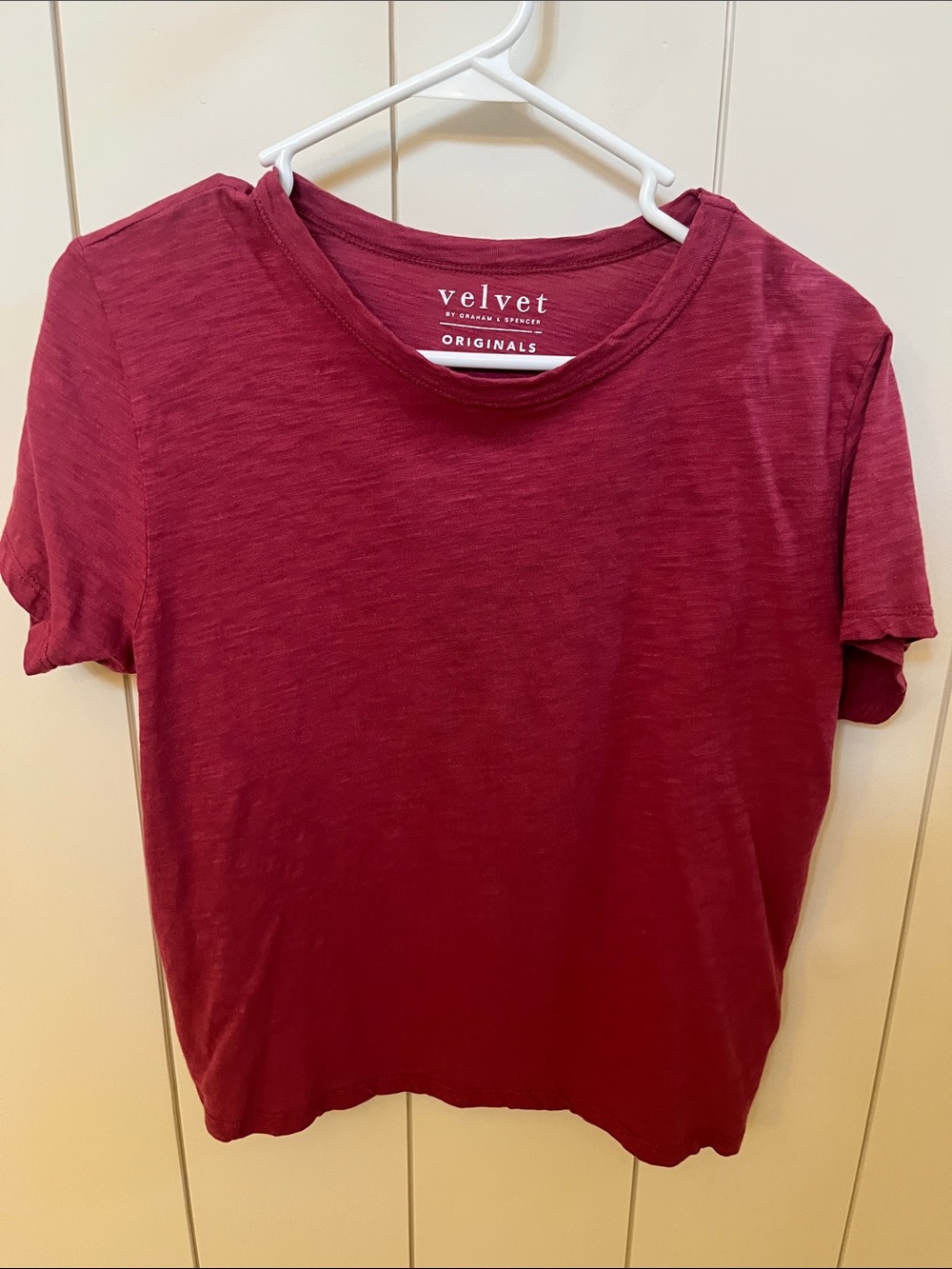 Velvet Short Sleeve Tee in Burgundy